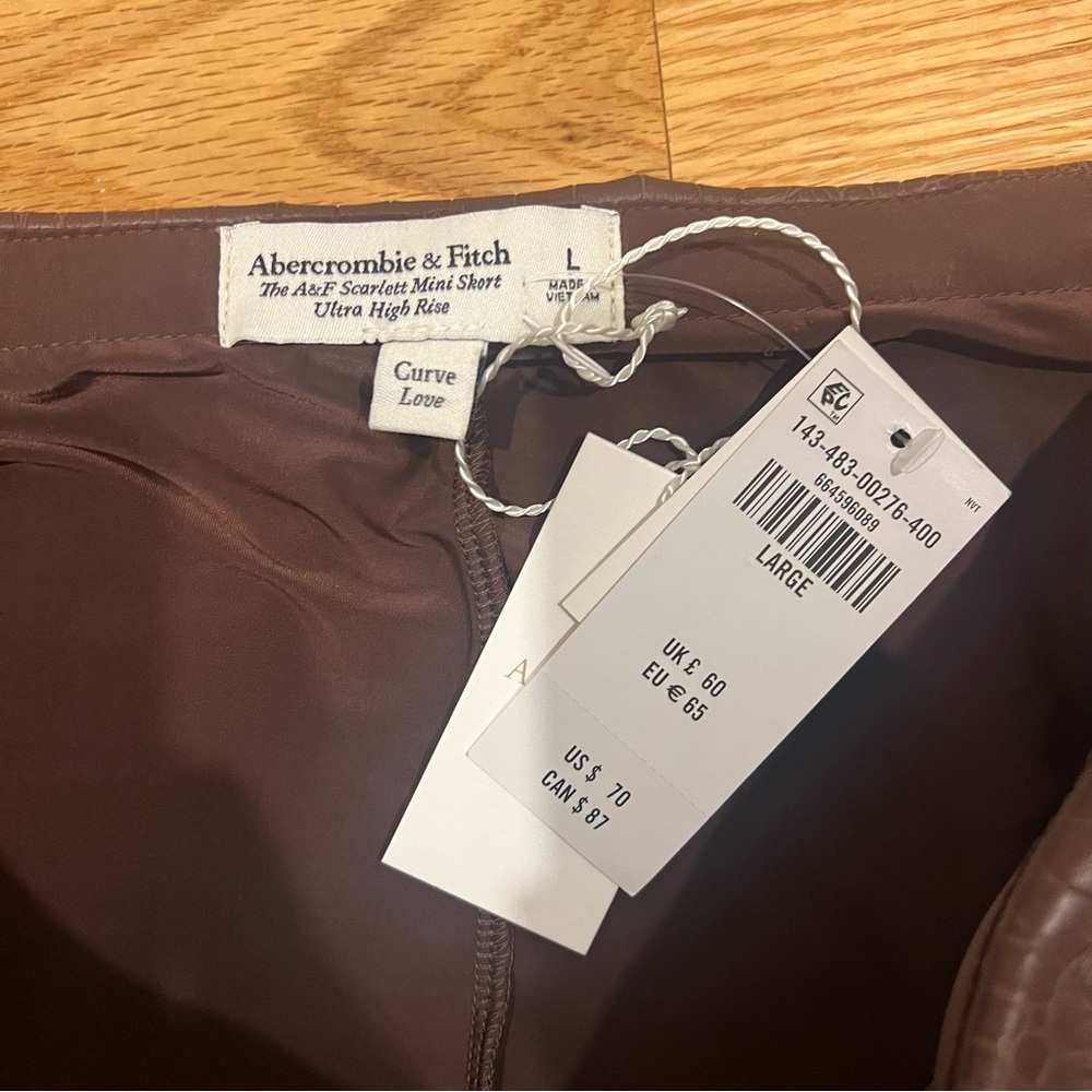 NWT Abercrombie & Fitch Scarlett Vegan Leather Mini Skort Brown Croc Embossed L - Picture 7 of 8